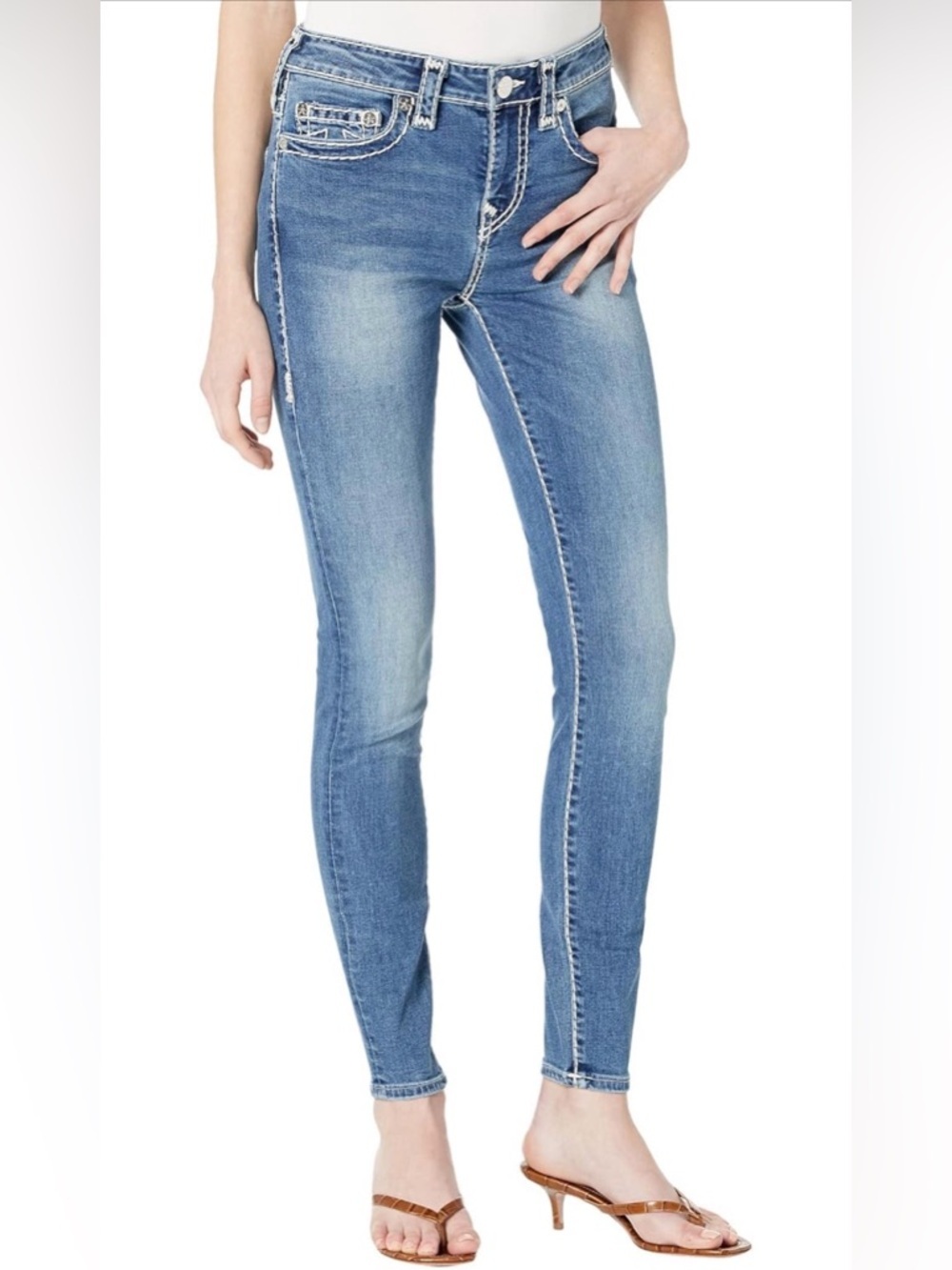 True Religion “Halle” Low Rise Skinny Jeans With Contrast Stitching Size 27W